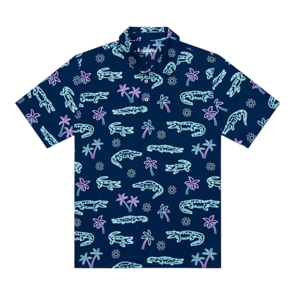 Chubbies Polo Shirt Mens 2XL Navy Crocodile Performance Golf Casual Neon Glade